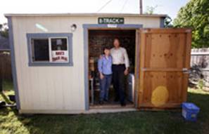 Looking for an 
eight-track from a favorite band? Kathy and Daniel Gibson might just 
have it in their backyard shed. The couple has been collecting 
eight-tracks for years and sells them online at www.katestrackshack.com.
 